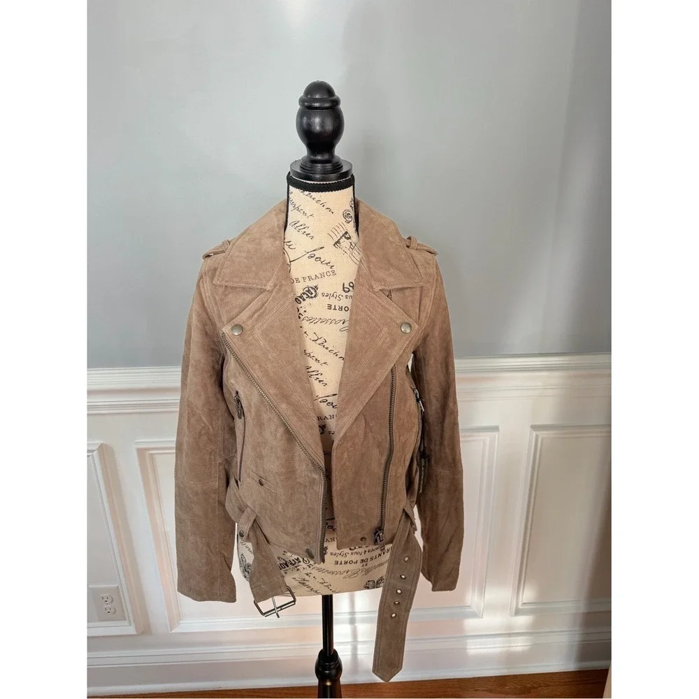 NEW BLANKNYC Denim Sueded Moto Jacket - French Taupe - Small